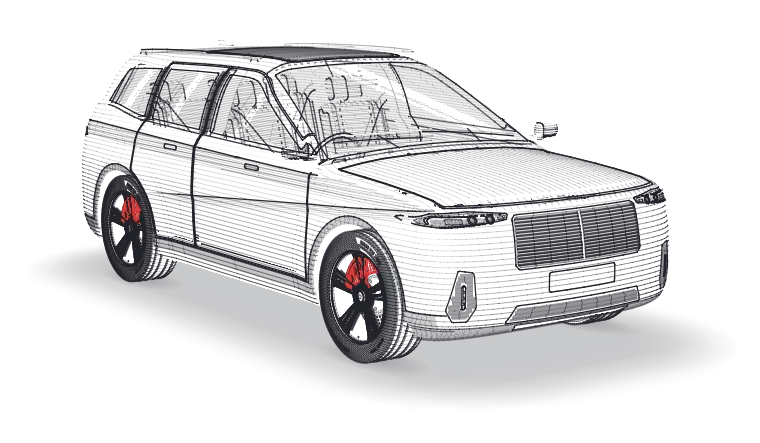 Line drawing of the car